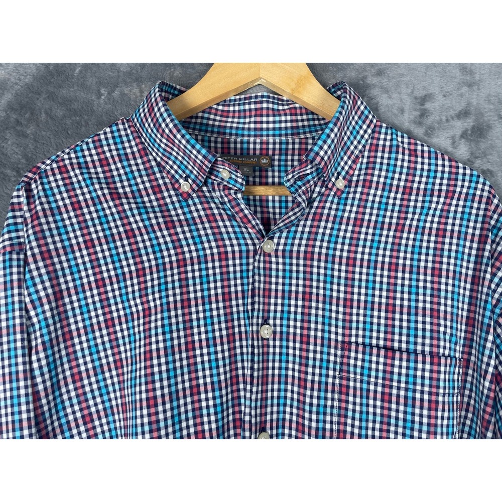 Peter Millar Summer Comfort Mens XL Blue Pink Performance Button Down Shirt